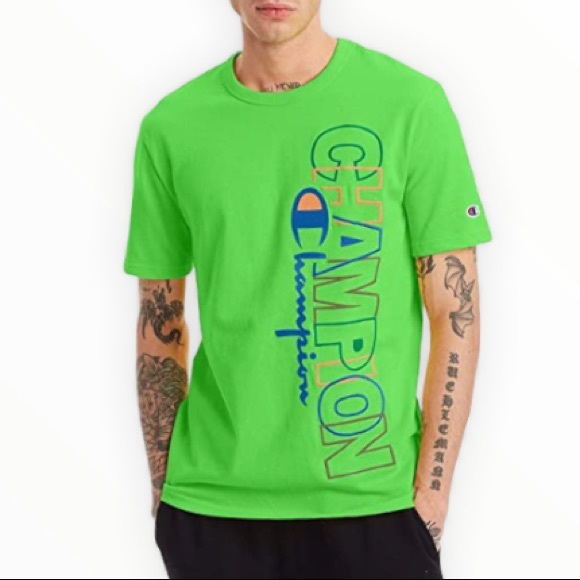 Champion Cotton Tee Shirt Green color Block Logo embroidered  graphics size S - Picture 1 of 13